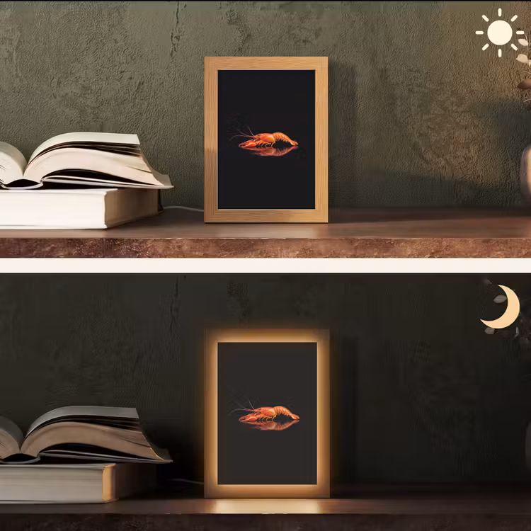 Kreeft - Oranje - Zwart - Opvallend Light Box met kabel (Tafellamp) klein -sfeer3