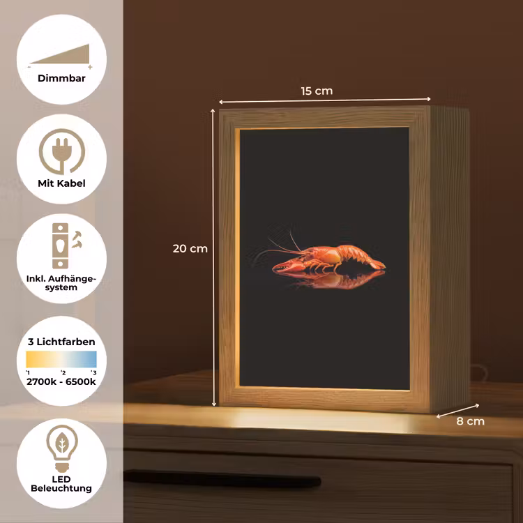 Kreeft - Oranje - Zwart - Opvallend Light Box met kabel (Tafellamp) klein -USP_DE