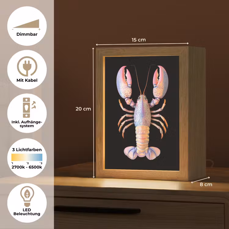 Kreeft - Roze - Zacht - Zwart Light Box met kabel (Tafellamp) klein -USP_DE