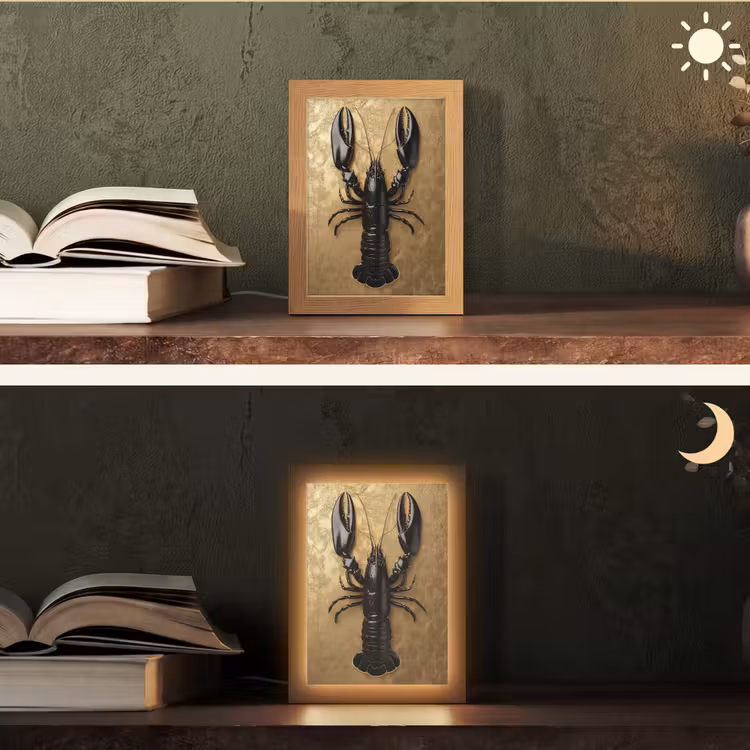 Kreeft - Zwart - Goud - Luxe Light Box met kabel (Tafellamp) klein -sfeer3