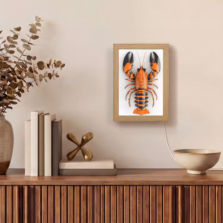Kreeft - Zwart - Oranje - Wit - Uniek Light Box met kabel (Tafellamp) klein -sfeer2