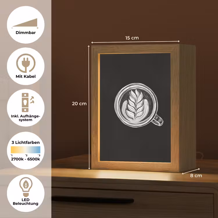 Krijttekening - Koffie - Latte art Light Box met kabel (Tafellamp) klein -USP_DE