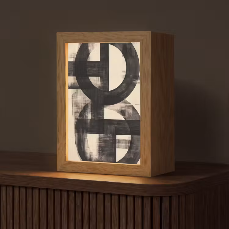 Cirkels - Balken - Zwart - Abstract Light Box met kabel (Tafellamp) klein -z3d_website