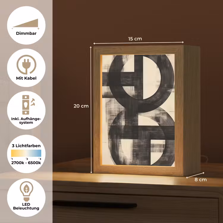 Cirkels - Balken - Zwart - Abstract Light Box met kabel (Tafellamp) klein -USP_DE