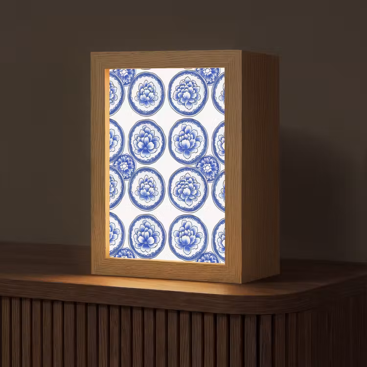 Cirkels - Bloemen - Blauw Light Box met kabel (Tafellamp) klein 925 -z3d_website