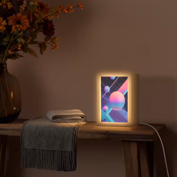 Cirkels - Vlakken - Abstract - Blauw Light Box met kabel (Tafellamp) klein -sfeer4