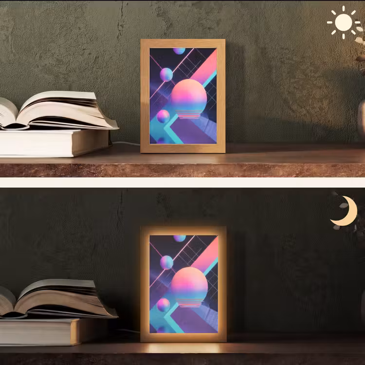 Cirkels - Vlakken - Abstract - Blauw Light Box met kabel (Tafellamp) klein -sfeer3