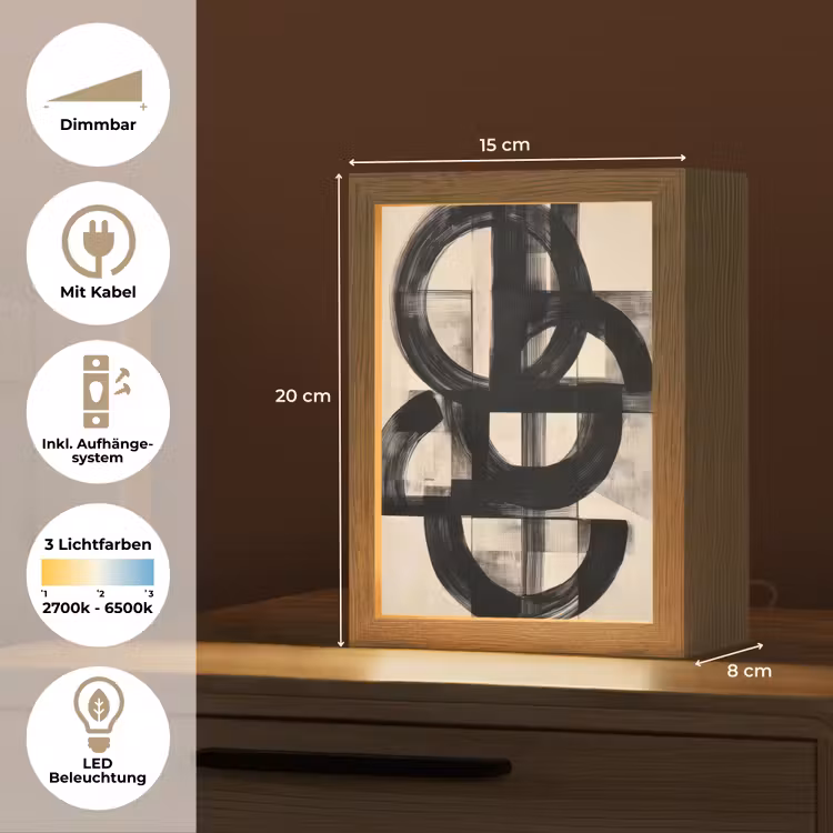 Cirkels - Lijnen - Vormen - Zwart Light Box met kabel (Tafellamp) klein -USP_DE