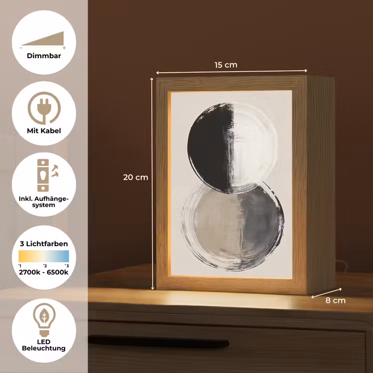 Cirkels - Strepen - Minimalistisch - Zwart Light Box met kabel (Tafellamp) klein -USP_DE