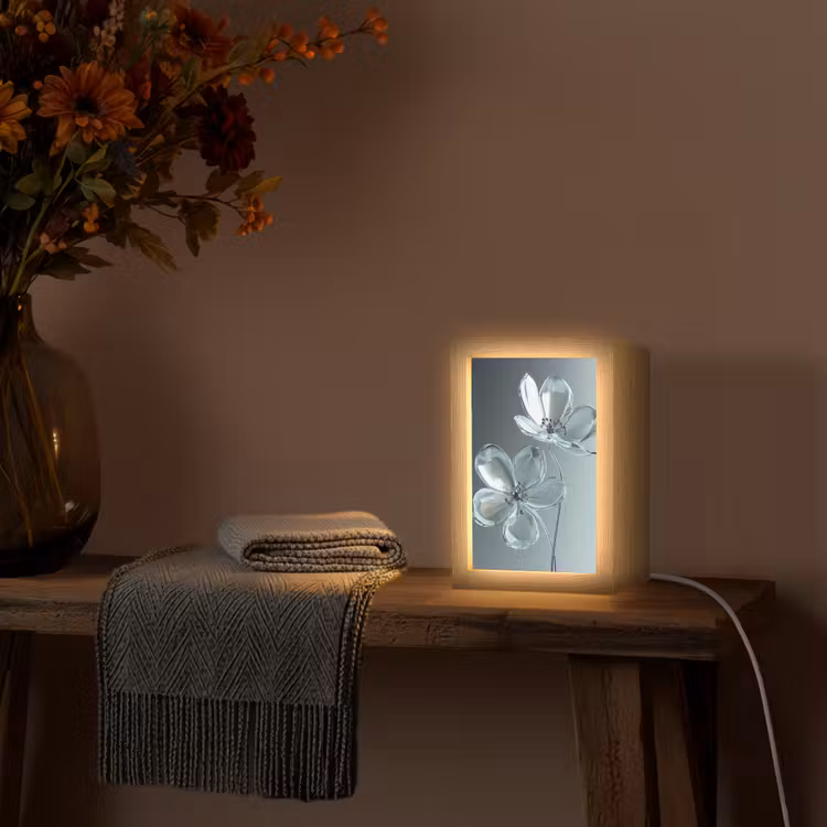 Kristal - Bloemen - Grijs Light Box met kabel (Tafellamp) klein -sfeer4