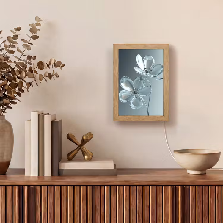 Kristal - Bloemen - Grijs Light Box met kabel (Tafellamp) klein -sfeer2