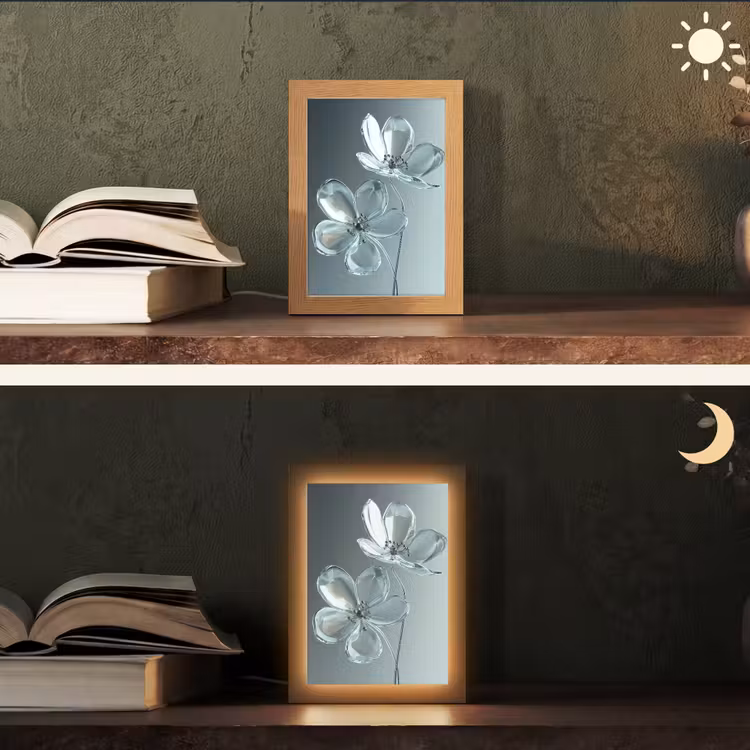 Kristal - Bloemen - Grijs Light Box met kabel (Tafellamp) klein -sfeer3