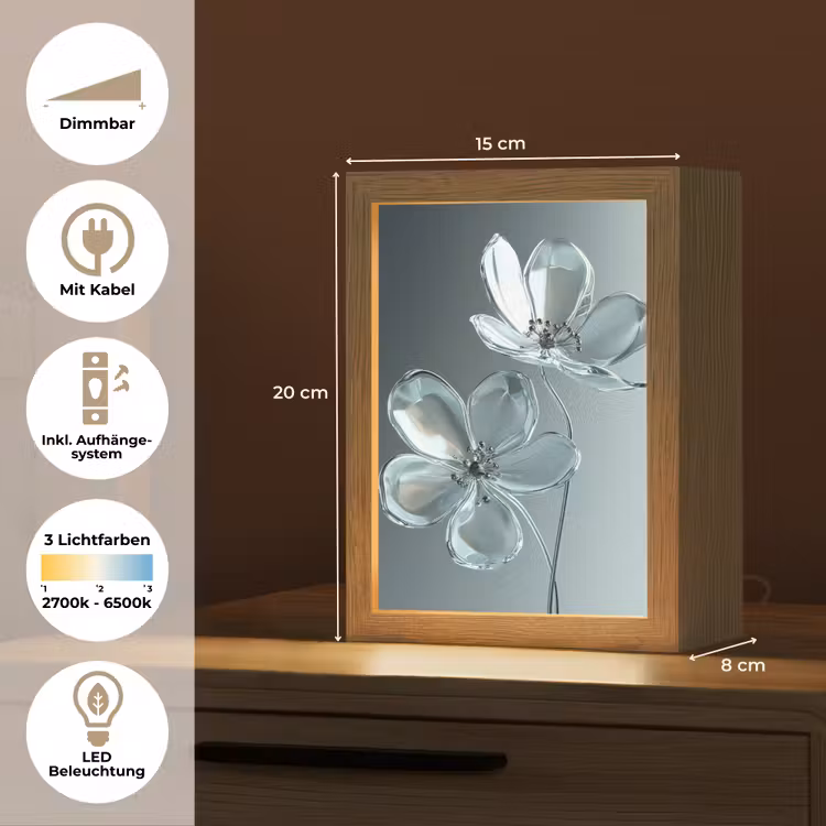 Kristal - Bloemen - Grijs Light Box met kabel (Tafellamp) klein -USP_DE