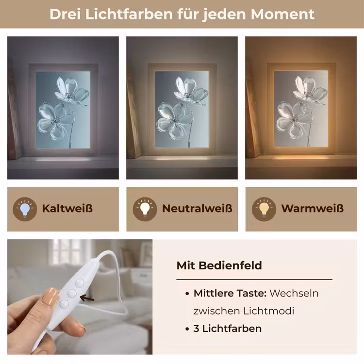 Kristal - Bloemen - Grijs Light Box met kabel (Tafellamp) klein -USP_lichtkleurDE