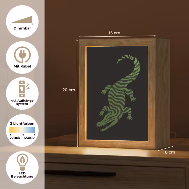 Krokodil - Groen - Tijgerachtig - Strepen Light Box met kabel (Tafellamp) klein -USP_DE