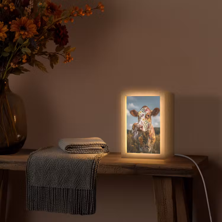 Koe - Bloemen - Weiland Light Box met kabel (Tafellamp) klein -sfeer4