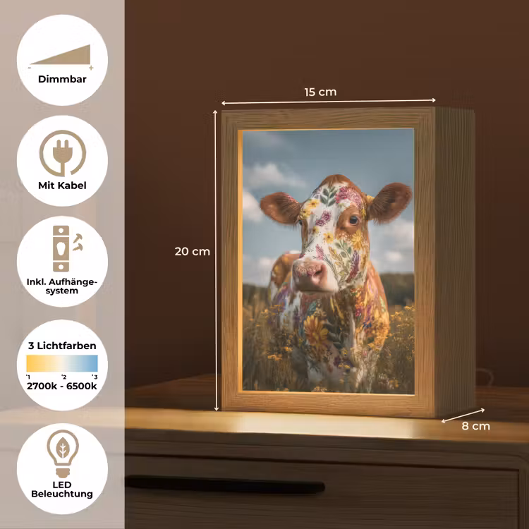 Koe - Bloemen - Weiland Light Box met kabel (Tafellamp) klein -USP_DE