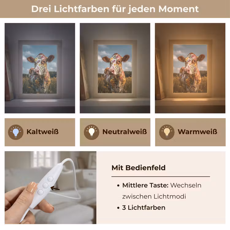 Koe - Bloemen - Weiland Light Box met kabel (Tafellamp) klein -USP_lichtkleurDE