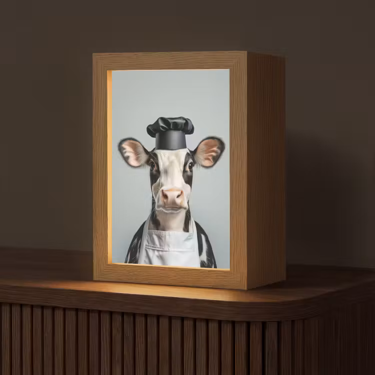 Koe - Zwart - Wit - Kok Light Box met kabel (Tafellamp) klein -z3d_website