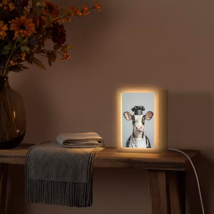 Koe - Zwart - Wit - Kok Light Box met kabel (Tafellamp) klein -sfeer4