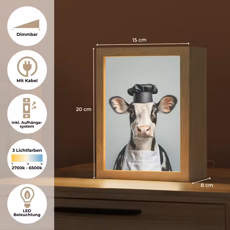Koe - Zwart - Wit - Kok Light Box met kabel (Tafellamp) klein -USP_DE