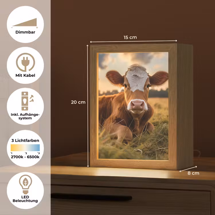 Koe - Dier - Weiland - Gras - Dieren - Natuur Light Box met kabel (Tafellamp) klein -USP_DE