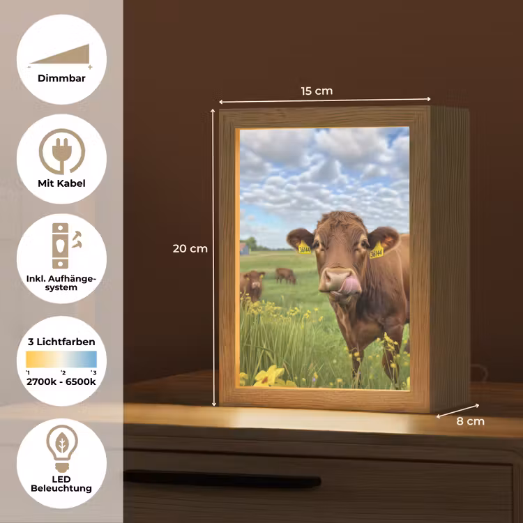Koe - Weide - Bloemen Light Box met kabel (Tafellamp) klein -USP_DE