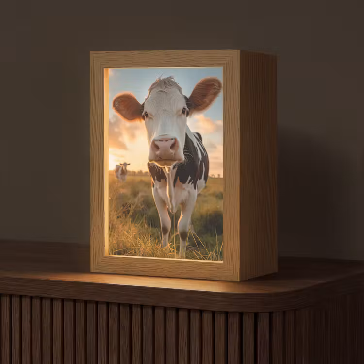 Koe - Weiland - Dieren portret - Natuur - Koeien Light Box met kabel (Tafellamp) klein -z3d_website