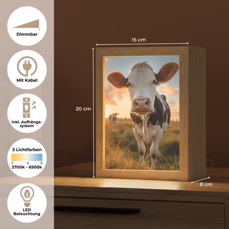 Koe - Weiland - Dieren portret - Natuur - Koeien Light Box met kabel (Tafellamp) klein -USP_DE