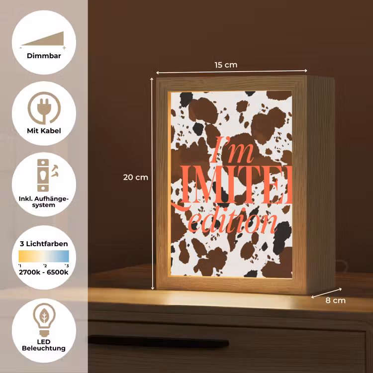 Koeienprint - Limited edition - Rood Light Box met kabel (Tafellamp) klein -USP_DE