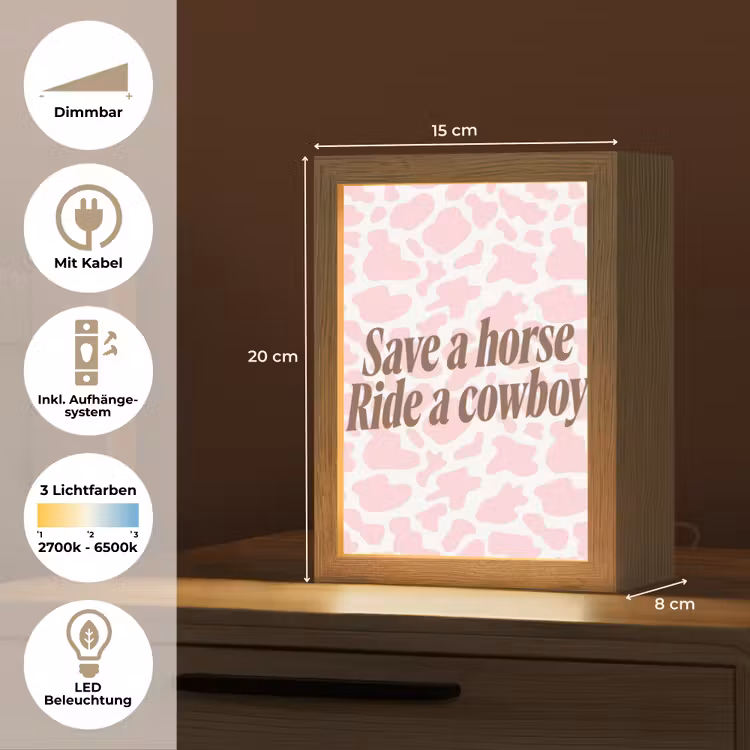 Koeienprint - Roze - Cowboy - Horse Light Box met kabel (Tafellamp) klein -USP_DE