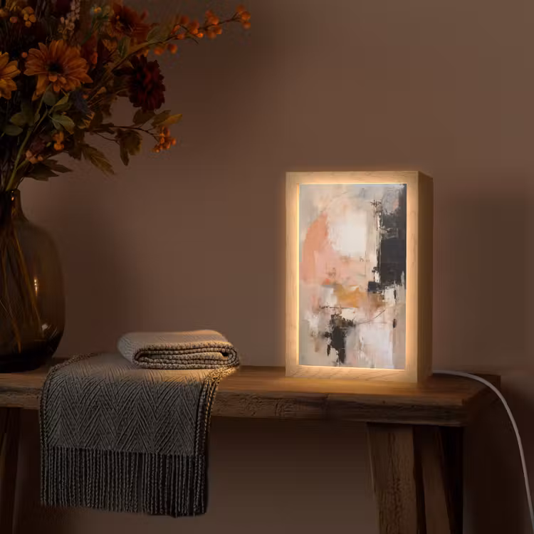 Kunst - Abstract - Beige - Verf Light Box met kabel (Tafellamp) klein -sfeer4