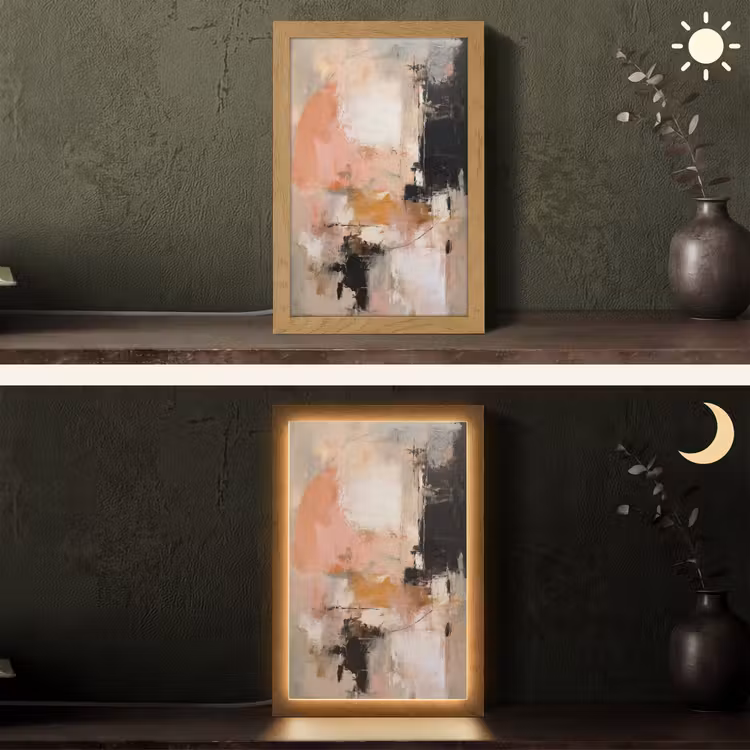 Kunst - Abstract - Beige - Verf Light Box met kabel (Tafellamp) klein -sfeer3