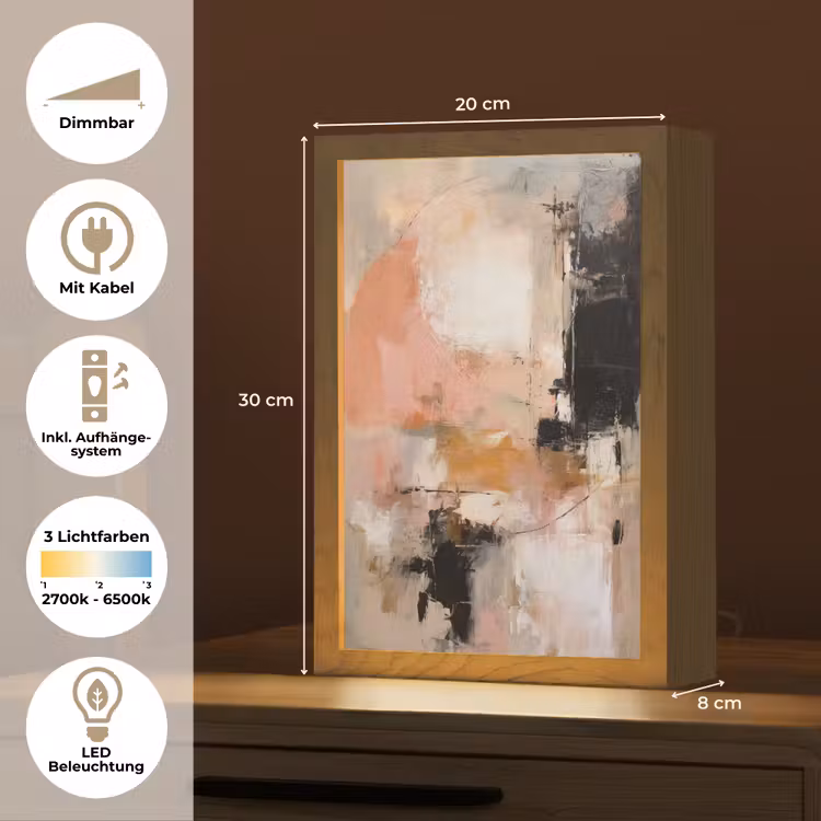 Kunst - Abstract - Beige - Verf Light Box met kabel (Tafellamp) klein -USP_DE