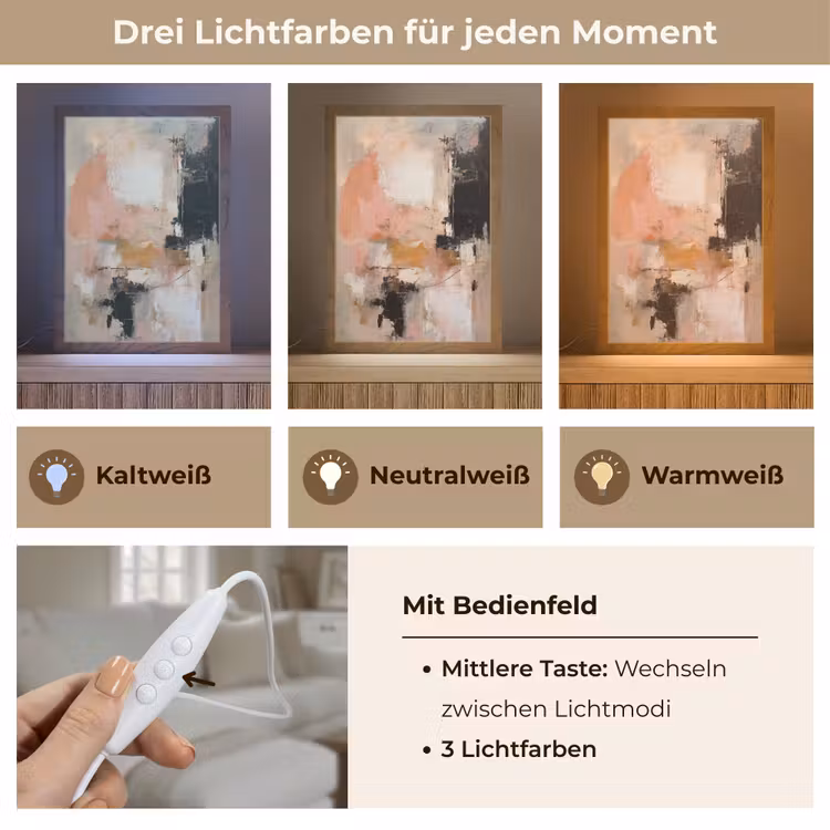 Kunst - Abstract - Beige - Verf Light Box met kabel (Tafellamp) klein -USP_lichtkleurDE