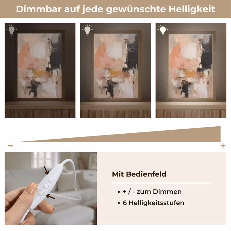 Kunst - Abstract - Beige - Verf Light Box met kabel (Tafellamp) klein -USP_dimbaarDE