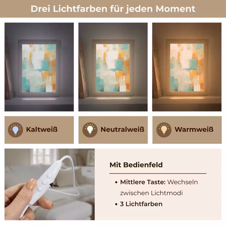 Kunst - Abstract - Blauw - Wit Light Box met kabel (Tafellamp) klein -USP_lichtkleurDE