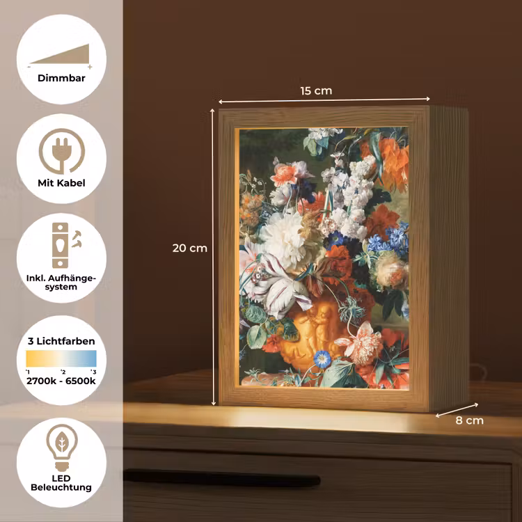 Kunst - Oude meesters - Boeket bloemen in een urn Light Box met kabel (Tafellamp) klein -USP_DE