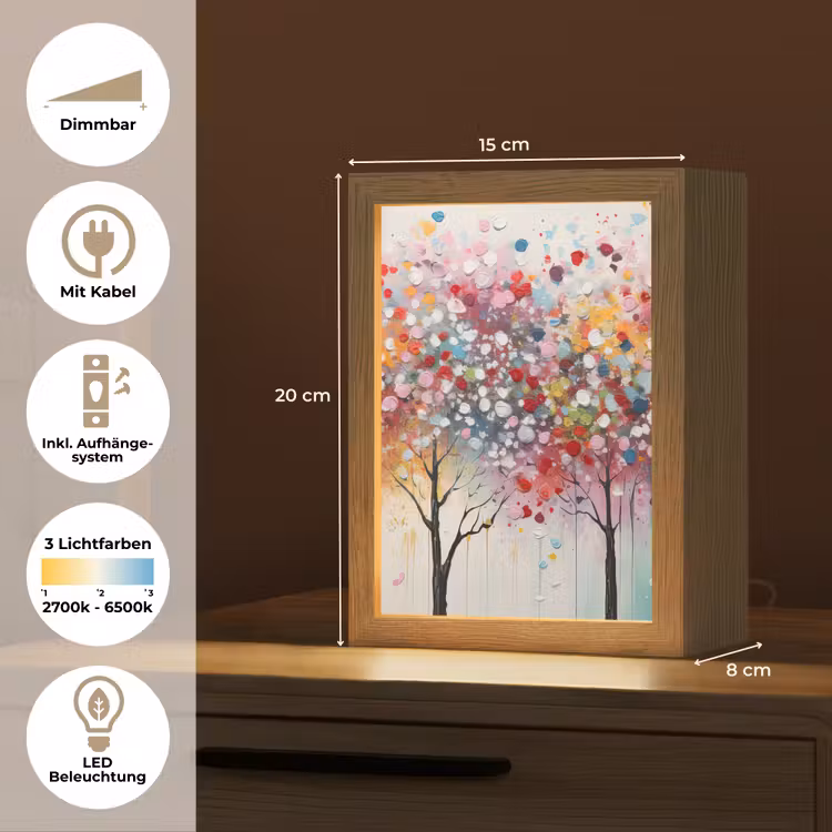 Kunst - Bomen - Natuur - Acryl Light Box met kabel (Tafellamp) klein -USP_DE