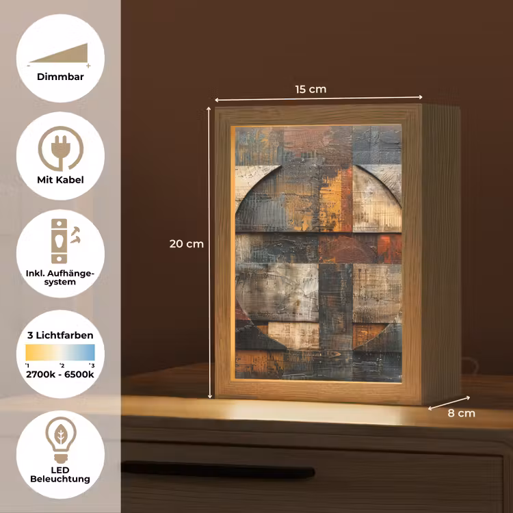 Kunst - Bruin - Abstract - Hout motief Light Box met kabel (Tafellamp) klein -USP_DE