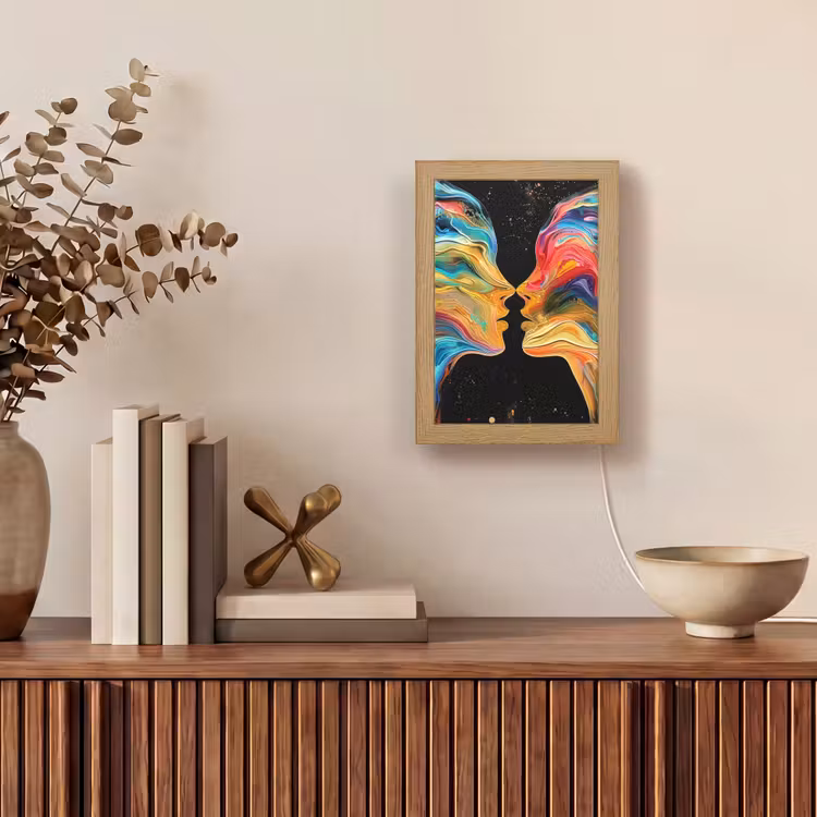 Kunst - Kleurrijk - Vrouw - Art - Abstract - Gezichten Light Box met kabel (Tafellamp) klein -sfeer2