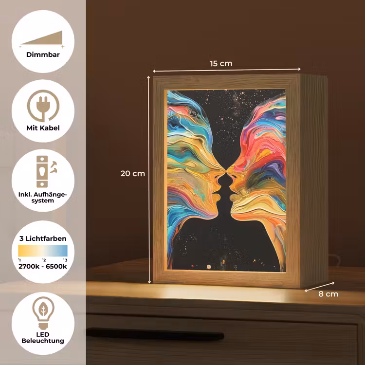 Kunst - Kleurrijk - Vrouw - Art - Abstract - Gezichten Light Box met kabel (Tafellamp) klein -USP_DE