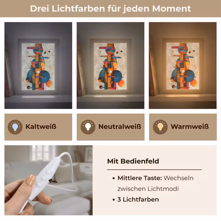 Kunst - Kleurrijk - Modern - Vormen Light Box met kabel (Tafellamp) klein -USP_lichtkleurDE