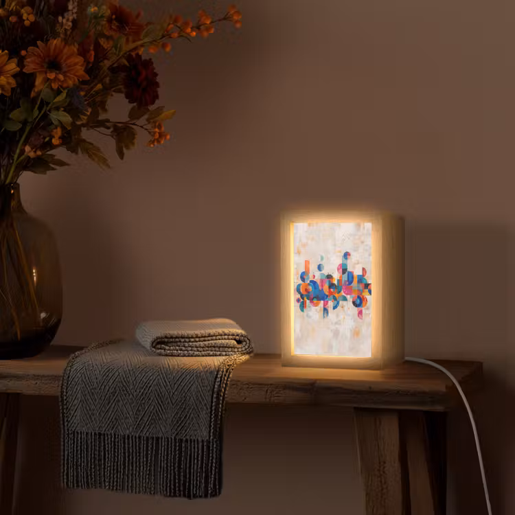 Kunst - Geometrisch - Abstract - Kleurrijk Light Box met kabel (Tafellamp) klein -sfeer4