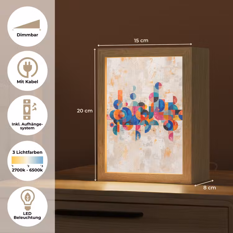 Kunst - Geometrisch - Abstract - Kleurrijk Light Box met kabel (Tafellamp) klein -USP_DE