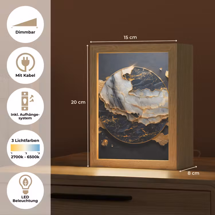 Kunst - Goud - Zwart - Modern - Abstract Light Box met kabel (Tafellamp) klein -USP_DE