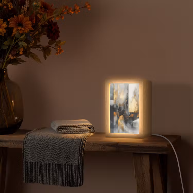 Kunst - Goud - Zilver - Abstract Light Box met kabel (Tafellamp) klein -sfeer4