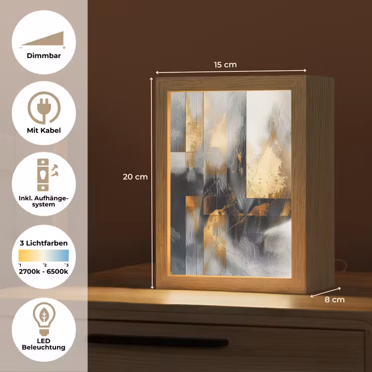 Kunst - Goud - Zilver - Abstract Light Box met kabel (Tafellamp) klein -USP_DE