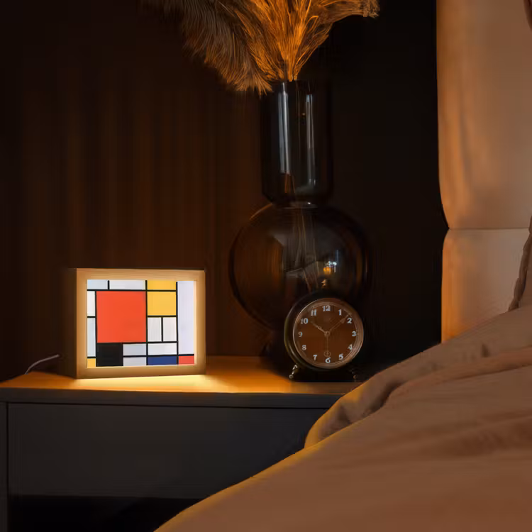 Kunst - Mondriaan - Oude meesters - Compositie 2 Light Box met kabel (Tafellamp) klein -sfeer1