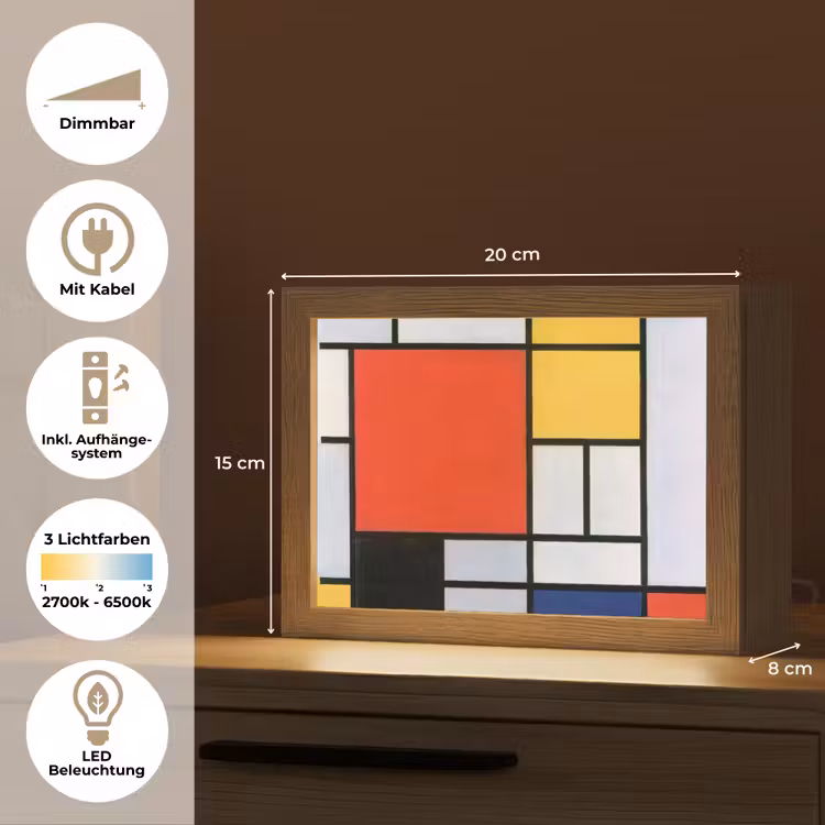 Kunst - Mondriaan - Oude meesters - Compositie 2 Light Box met kabel (Tafellamp) klein -USP_DE